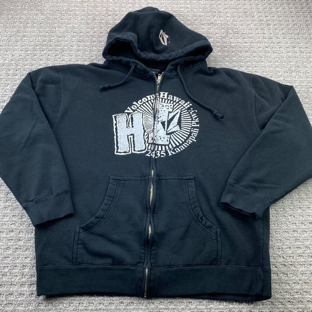 VOLCOM Hoodie Sweater Men Medium M Black Full Zip Hawaii 2435 Kaanapali PKWY
